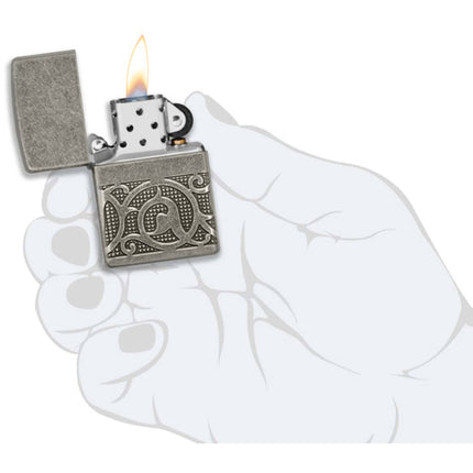 Zippo Lighter: Armor MultiCut Pattern Design Antique Silver | 49290