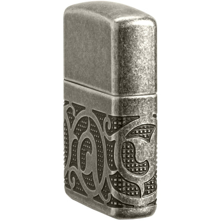 Zippo Lighter: Armor MultiCut Pattern Design Antique Silver | 49290