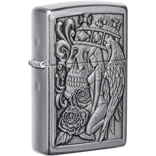 Zippo Lighter: Skull And Angel Emblem Street Chrome | 49442