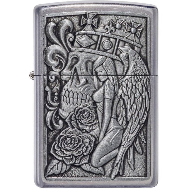 Zippo Lighter: Skull And Angel Emblem Street Chrome | 49442
