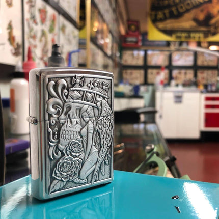 Zippo Lighter: Skull And Angel Emblem Street Chrome | 49442