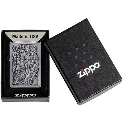 Zippo Lighter: Skull And Angel Emblem Street Chrome | 49442