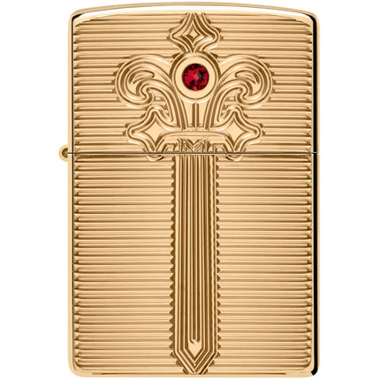 Zippo Lighter: Armor Royal Saber Design with Ruby-Red Crystal High Polish Brass | 46737