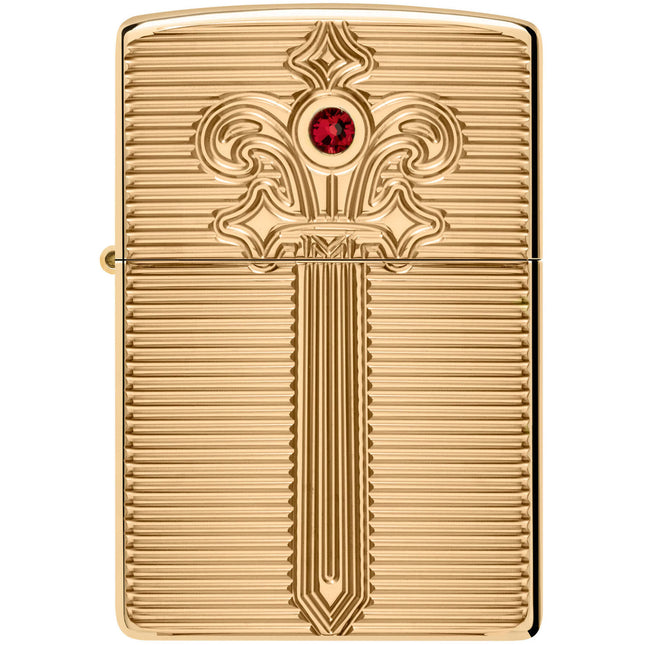 Zippo Lighter: Armor Royal Saber Design with Ruby-Red Crystal High Polish Brass | 46737