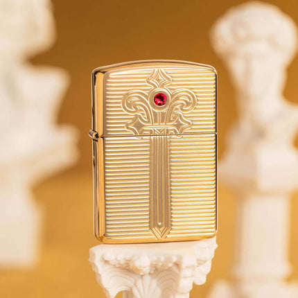 Zippo Lighter: Armor Royal Saber Design with Ruby-Red Crystal High Polish Brass | 46737