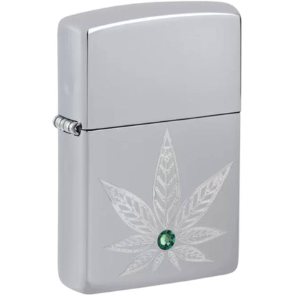 Zippo Lighter: Cannabis Crystal Design High Polish Chrome | 46126