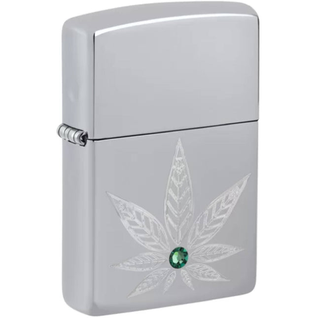 Zippo Lighter: Cannabis Crystal Design High Polish Chrome | 46126