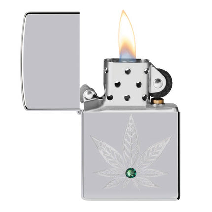 Zippo Lighter: Cannabis Crystal Design High Polish Chrome | 46126