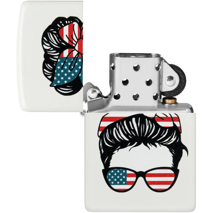 Zippo Lighter: American Woman Design Classic White Matte Finish | 46156