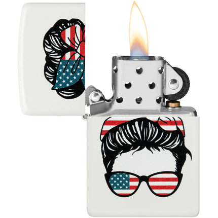 Zippo Lighter: American Woman Design Classic White Matte Finish | 46156