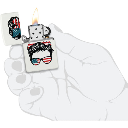 Zippo Lighter: American Woman Design Classic White Matte Finish | 46156