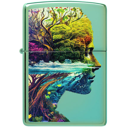 Zippo Lighter: One with Nature Design Classic High Polish Green | 46233