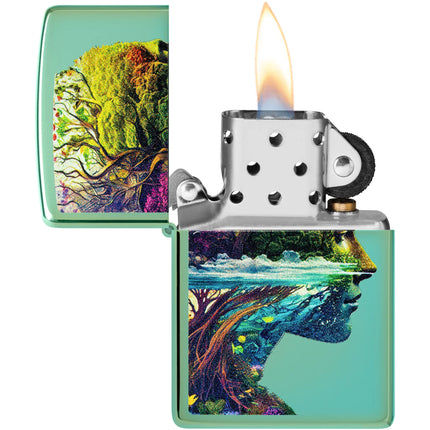 Zippo Lighter: One with Nature Design Classic High Polish Green | 46233