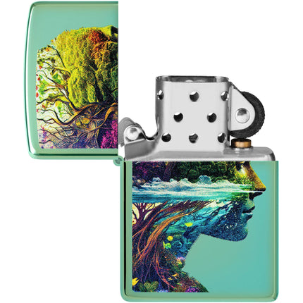 Zippo Lighter: One with Nature Design Classic High Polish Green | 46233