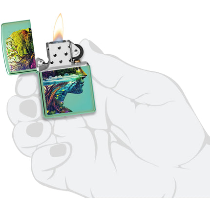 Zippo Lighter: One with Nature Design Classic High Polish Green | 46233
