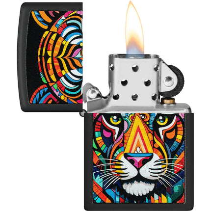 Zippo Lighter: Tiger Stripes Design Classic Black Matte Finish | 46235