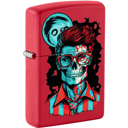 Zippo Lighter: Dapper Skeleton Design Classic Red Matte Finish | 46242