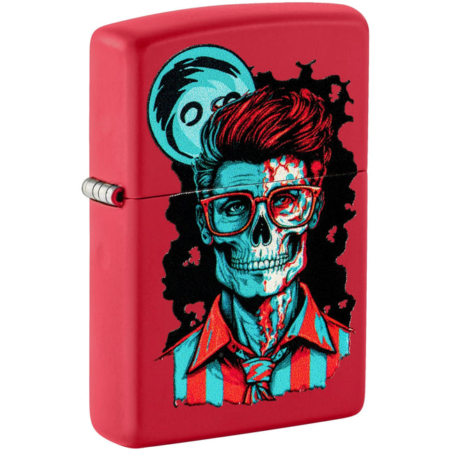Zippo Lighter: Dapper Skeleton Design Classic Red Matte Finish | 46242