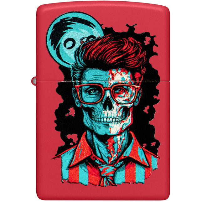 Zippo Lighter: Dapper Skeleton Design Classic Red Matte Finish | 46242