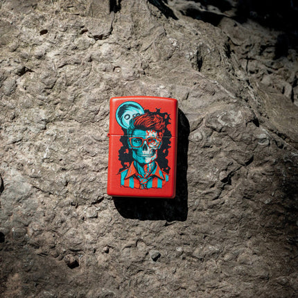 Zippo Lighter: Dapper Skeleton Design Classic Red Matte Finish | 46242