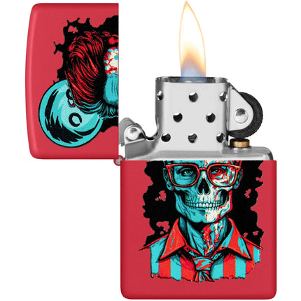 Zippo Lighter: Dapper Skeleton Design Classic Red Matte Finish | 46242