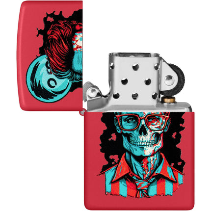 Zippo Lighter: Dapper Skeleton Design Classic Red Matte Finish | 46242