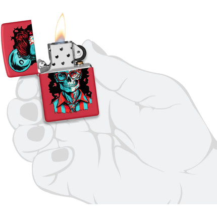 Zippo Lighter: Dapper Skeleton Design Classic Red Matte Finish | 46242