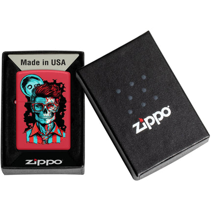 Zippo Lighter: Dapper Skeleton Design Classic Red Matte Finish | 46242
