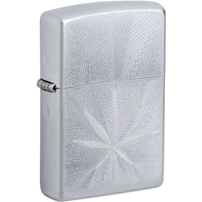 Zippo Lighter: Cannabis Leaf Design Satin Chrome | 46256