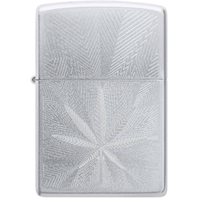 Zippo Lighter: Cannabis Leaf Design Satin Chrome | 46256
