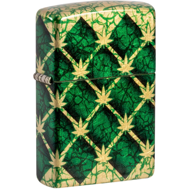 Zippo Lighter: Argyle Pattern Cannabis Leaf Design | 46265