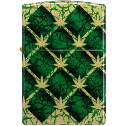 Zippo Lighter: Argyle Pattern Cannabis Leaf Design | 46265