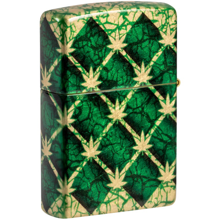 Zippo Lighter: Argyle Pattern Cannabis Leaf Design | 46265