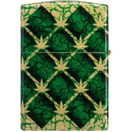 Zippo Lighter: Argyle Pattern Cannabis Leaf Design | 46265