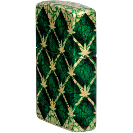 Zippo Lighter: Argyle Pattern Cannabis Leaf Design | 46265