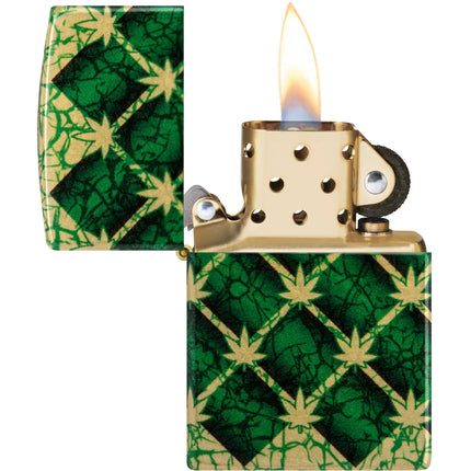 Zippo Lighter: Argyle Pattern Cannabis Leaf Design | 46265