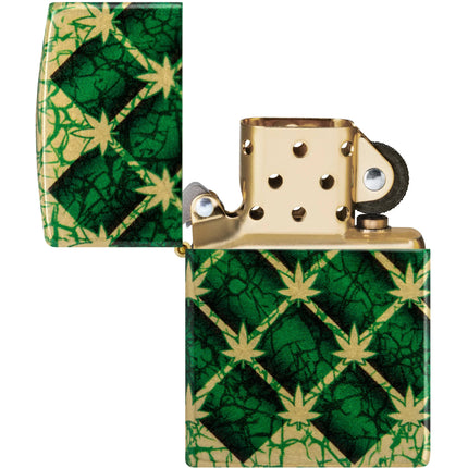 Zippo Lighter: Argyle Pattern Cannabis Leaf Design | 46265