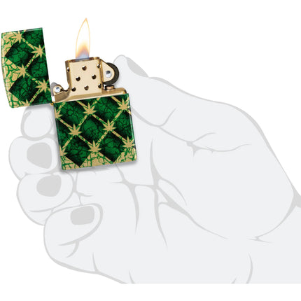 Zippo Lighter: Argyle Pattern Cannabis Leaf Design | 46265