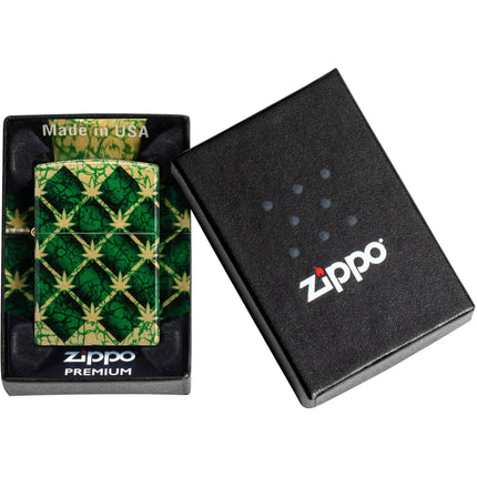 Zippo Lighter: Argyle Pattern Cannabis Leaf Design | 46265