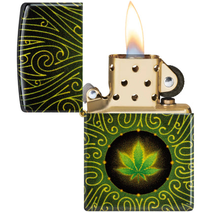 Zippo Lighter: Cannabis Leaf Maze Design | 46276