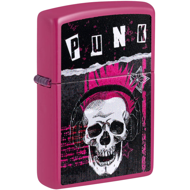 Zippo Lighter: Punk Skull Design on Pink Frequency | 46430