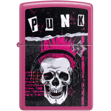 Zippo Lighter: Punk Skull Design on Pink Frequency | 46430