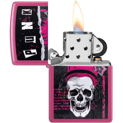 Zippo Lighter: Punk Skull Design on Pink Frequency | 46430
