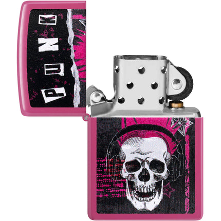 Zippo Lighter: Punk Skull Design on Pink Frequency | 46430