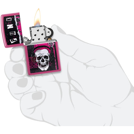 Zippo Lighter: Punk Skull Design on Pink Frequency | 46430
