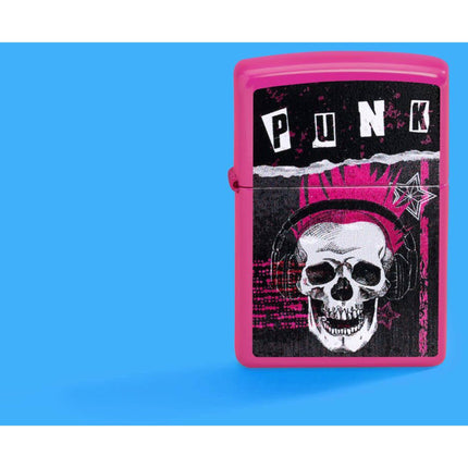 Zippo Lighter: Punk Skull Design on Pink Frequency | 46430