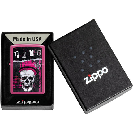 Zippo Lighter: Punk Skull Design on Pink Frequency | 46430