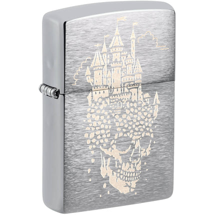 Zippo Lighter: Skull Castle Design Classic Brushed Chrome Finish | 46477
