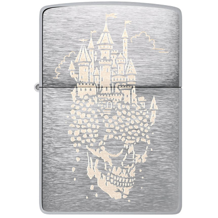 Zippo Lighter: Skull Castle Design Classic Brushed Chrome Finish | 46477