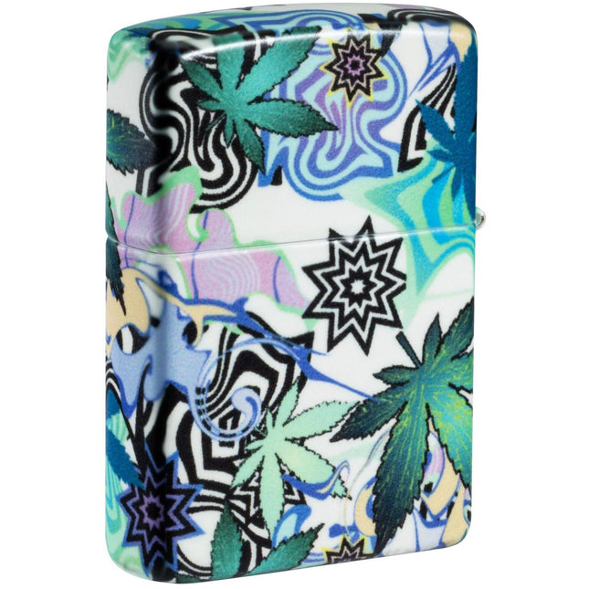 Zippo Lighter: Abstract Cannabis Leaves Design 540 Color Finish | 46562